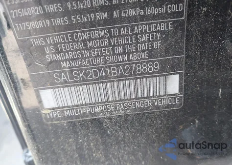 2011 Land Rover Range Rover Sport Hse из США, поврежденный, VIN SALSK2D41BA278889